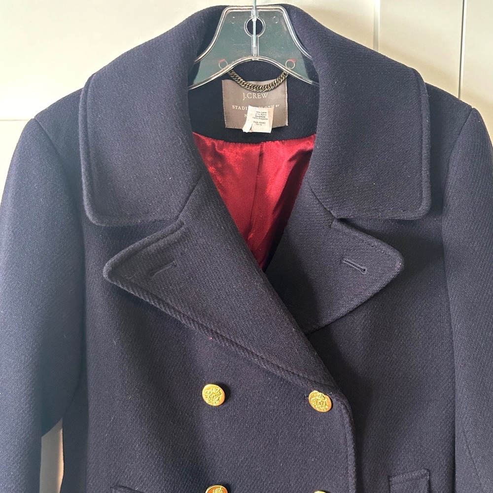 J. Crew‎ Women's Navy Wool Blend Stadium Cloth by Nello Gori Peacoat in Size 4 - Picture 3 of 14